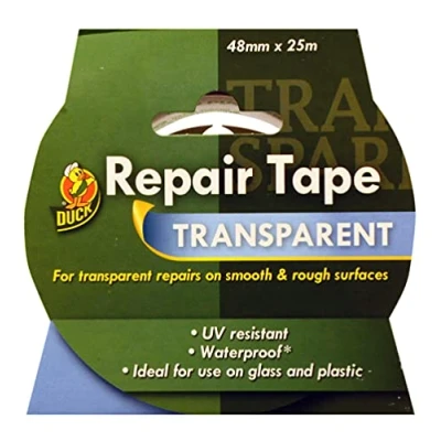 Image of Duck Clear Repair Tape 48mm x 25m Transparent Duct Tape, Strong, Waterproof Outdoor Repair, High Strength Adhesive, Ideal for Cracked Glass, Broken Plastic, UV Resistant