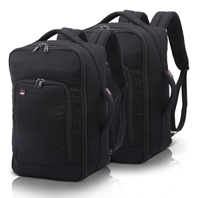 Image of 5 Cities Ryanair 40x20x25 Maximum Size Hand Cabin Luggage Approved Carry On Travel Holdall Backpack Rucksack Shoulder Bag Flight Lightweight 2 Year Warranty, Black X2