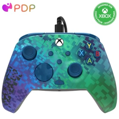 Image of PDP REMATCH Xbox WIRED Controller GLITCH GREEN for Series XS, One, Officially Licensed