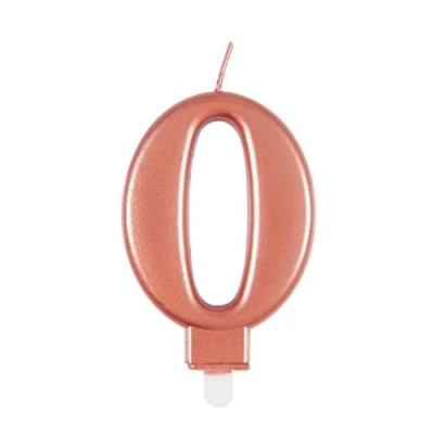 Image of Elegant Metallic Rose Gold Number 0 Birthday Candle Perfect for Parties, Anniversaries &amp; More 1 Pc