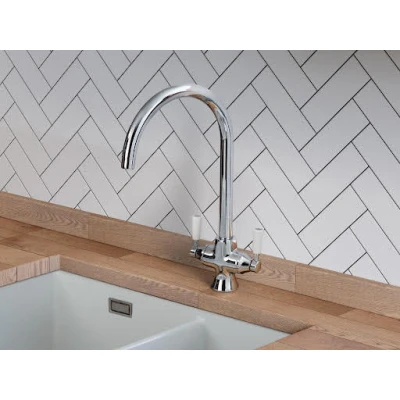 Image of Schock TAC2CM/WH AQUACLASSIC 2 TAP Chrome with White Handles Kitchen