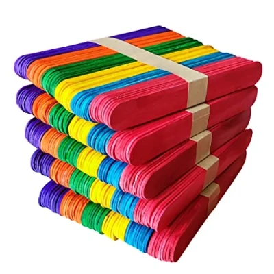 Image of Netuno 300 Multicoloured Wooden Craft Sticks 15cm 5.9 inches Wood Popsicle Lolly Lollipop Coloured Colorful ice Cream for Decoration Crafting DIY Home School