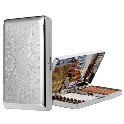 Image of Beautiful Stylish Simple Unilateral Metal Ladies and Men&#039;s Cigarette Case,Holds 20 120&#039;s Capri Cigarettes (Patterned Silver, 20pcs 120&#039;s)
