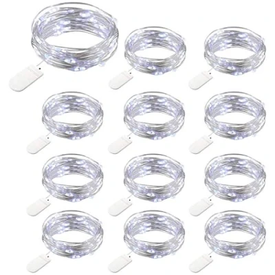 Image of 12 PCS LED Fairy String Lights Battery Operated, 20 LEDs 6.5Ft/2M Micro Copper Wire Lights, Waterproof Christmas Starry Decor Rope Lamps for DIY Wedding Party Festival Decorations (Cool White)