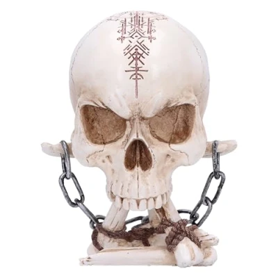 Image of Nemesis Now Horror Skull Ornament, Resin, Natural Bone and Silver Chain, 14.5cm