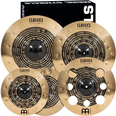 Image of Meinl Cymbals Classics Custom Dual Expanded Cymbal Set Box Pack (Video) for Drumkit (35,56 50,80cm) B12 Bronze, Dark Finish and Brilliant Made in Germany (CCDU4680)
