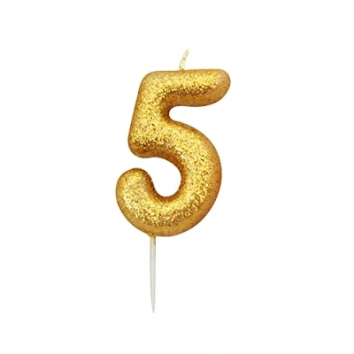 Image of Anniversary House Metallic Gold Glitter Candle, Number 5, 5th Birthday Cake Topper, 7 Centimeters, AHC90/5