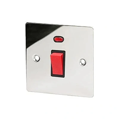 Image of Cooker Oven Switch w/Neon 45 Amp Polished Chrome Flat Black Insert