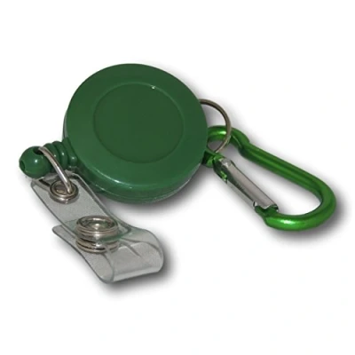 Image of EPOSGEAR Retractable Reel Recoil Pull Key Ring Chain Cord Carabiner Belt Clip Ski Pass ID Card Badge Holder (5 Pack, Green Clip)