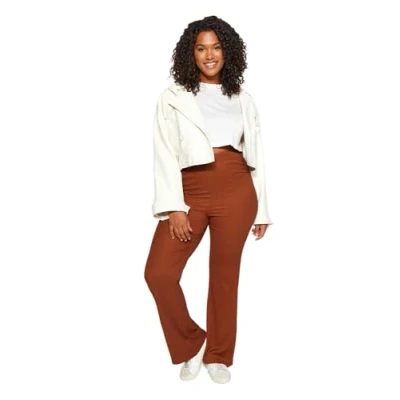 Image of Trendyol FeMan Plus Size Normal Waist Flare Leg Trousers Brown