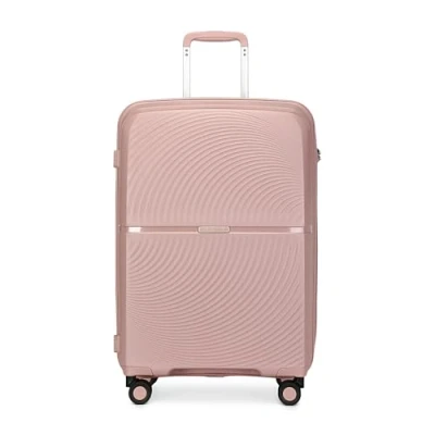 Image of British Traveller 24&quot; Suitcase Lightweight PP Hard Shell Trolley, Fashion Travel Carry on Hand Luggage Cabin Size, TSA Lock Check in Case with 4 Spinner Wheels (Nude)