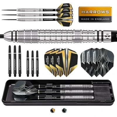 Image of Harrows Combat 90% Tungsten Steel Tip Darts Set I 21g to 30g All Weights Available Huge 17pcs Bundle with Spare Shafts, Prime Flights &amp; Travel Case (22 grams)