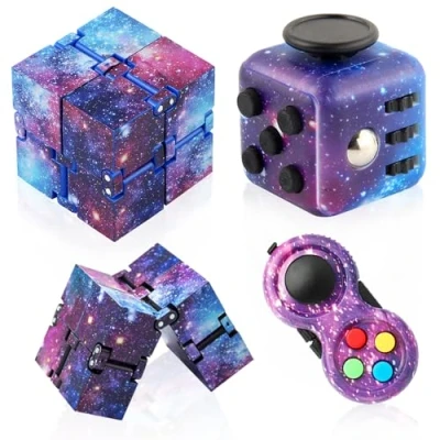 Image of Cuackamily 3 PCS Fidget Toy Set, Galaxy Cube Toy, Pad Toys, Infinity Controller Sensory Finger Anxiety Relief Stress for ADHD, ADD, Autism, Adults, Kids