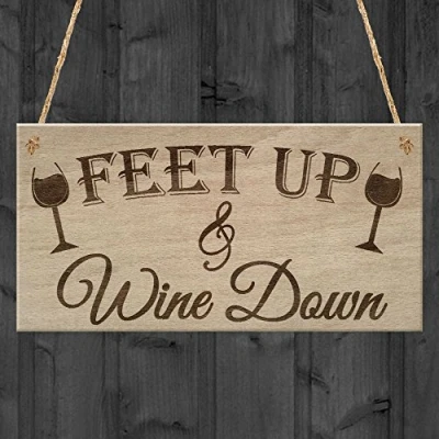 Image of RED OCEAN Feet Up Wine Down Alcohol Relaxation Friendship Gift Sign Hanging Plaque Retirement House Warming