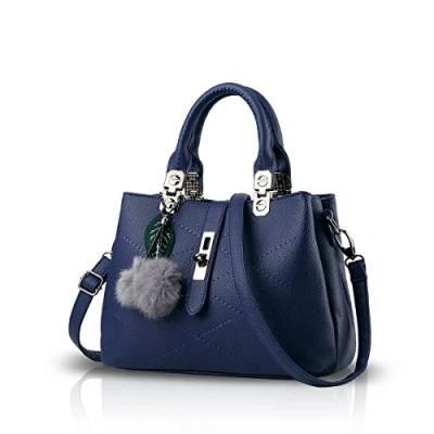 Image of NICOLE &amp; DORIS 2024 New Handbags for women Fashion Ladies Shoulder Bags Designer Top Handle Bag with Pompom Blue