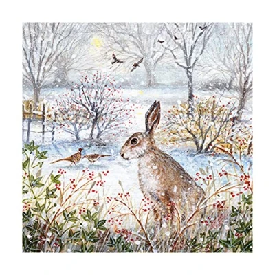 Image of Museums &amp; Galleries Frosty Morning Hare by Lucy Grossmith Pack of 8 Christmas Cards