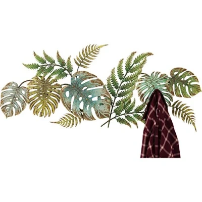 Image of Kare Design Coat Rack Jungle Party Colore, Green, Steel, Leaf Shaped with 6 Hooks, Wall Mounted, Hanger for Clothes, Room Decor, Home Decor Hallway, Entrance, 43x115x7cm (H/W/D)