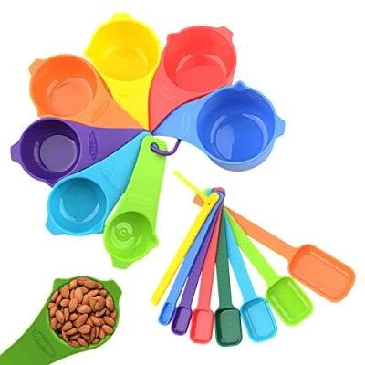 Image of Cdemiy Measuring Spoons, 15 Pcs Plastic Cups and Spoons Set, Stackable Cup Measurements Durable Easy to Clean, for Dry Liquid Ingredients Kitchen Baking Cooking