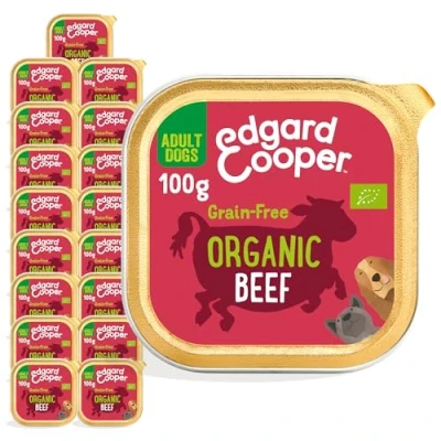 Image of Edgard Cooper Organic Adult Wet Dog Food (Organic Beef, 17 x 100g cups) Grain Free &amp; Gluten Free, Natural Ingredients fresh meat, full of essential amino acids for healthy insides