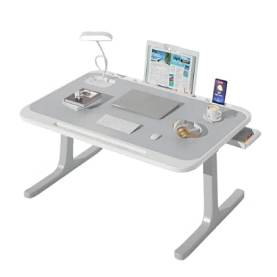 Image of cadciehe Laptop Bed Tray Table, Adjustable Stand with Storage Drawer &amp; LED Light, Portable Lap Desk for Sofa, Couch, Floor, Foldable Ergonomic Design Grey