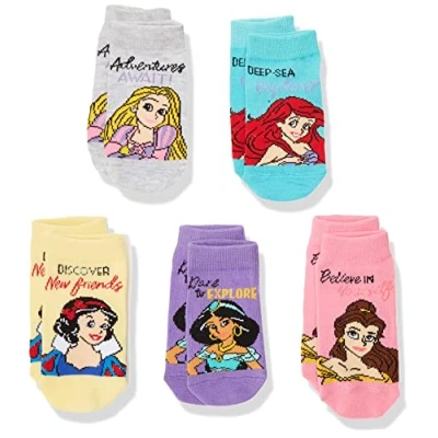 Image of Disney Girls Princess 5 Pack Shorty Socks Casual, Assorted Multi, 4 6 UK