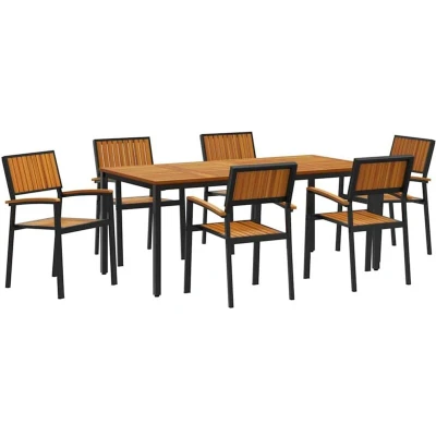 Image of vidaXL 7 Piece Garden Dining Set Solid Wood Acacia and Metal