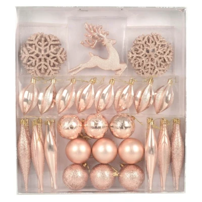 Image of Mr Crimbo Pack of 45 Christmas Tree Ornaments Baubles Xmas Decorations Rose Gold
