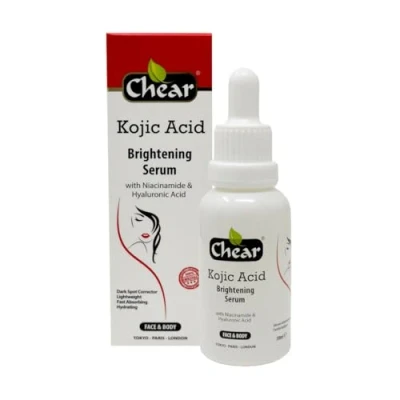 Image of Chear Kojic Acid Serum 30 ml / 1 fl oz Skin Brightening Serum, Dark Spot Remover on: Face, Body, Elbows, Knees, with Hyaluronic &amp; Niacinamide, Lightweight, Hydrating