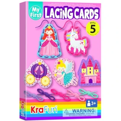 Image of KRAFUN Beginner Unicorn My First Lacing Card Kit for Kids Arts &amp; Crafts, 5 Easy Princess Projects, Instructions Included, Cards Toddlers, Fine Motor Preschool Skills Toys