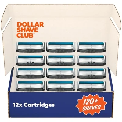 Image of Dollar Shave Club 6 Blade Razor Refill Cartridges, Silver/Blue, 12 Count