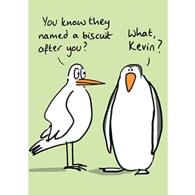 Image of Humorous Blank/Birthday Greeting Card Penguin Biscuit Neon Finish from The Birdiculous Range (LL BBR009)