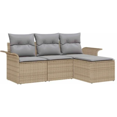 Image of vidaXL 4 Piece Garden Sofa Set with Cushions Beige Poly Rattan