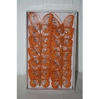 Image of 12 orange mesh clip on glitter butterflies wedding craft scrapbook embellishment crafts