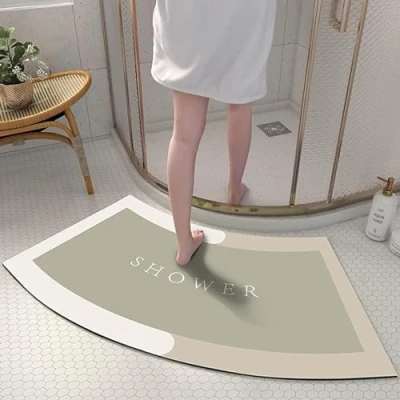Image of EUPXRHY Quadrant Curved Bath Mat, Strong Absorbent Shower Rug, Soft and Comfy Corner Bathroom Washable Mat with Non Slip Bottom for Circular Shower,Beige,40x75CM
