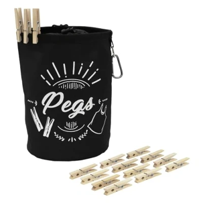 Image of JVL Large Peg Bag with 204 Wooden Pegs, Brown (08 040 242)