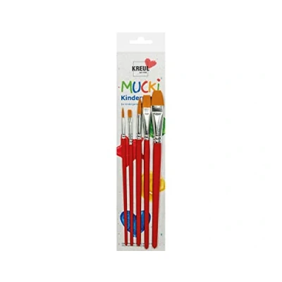 Image of Kreul Mucki 553030 Children&#039;s Brush Set for Nursery, School and Leisure, Very Elastic Durable, 3 Flat Brushes in Size 6, 12 16 2 Round Sizes 4 8
