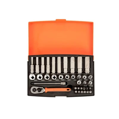Image of Bahco SL25L Socket &amp; Mechanical Set, Metric ,Black/Red,1/4&quot; Dynamic Drive, 37 Pieces