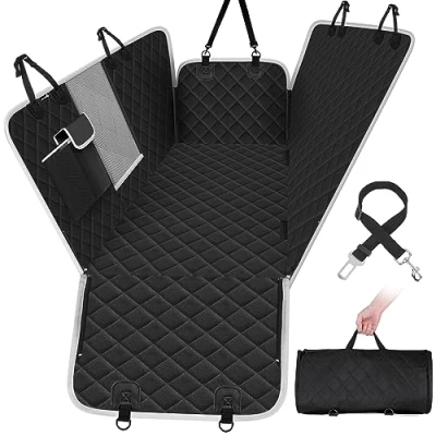 Image of Pecute Dog Car Seat Cover 100% Waterproof,Rear Covers for Dogs with Viewing Window/Side Flaps/Storage Bags,Dog Hammock Scratch Proof Nonslip Back Protector Cars Trucks SUV(146x136cm)