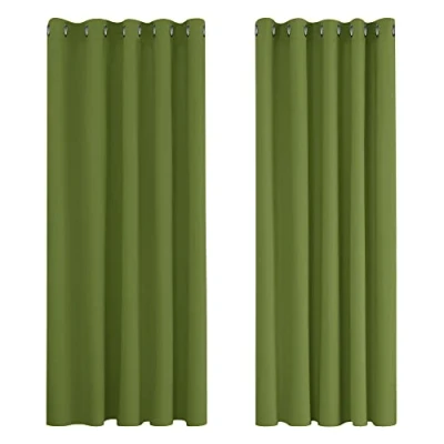 Image of Deconovo Super Soft Solid Thermal Insulated Eyelet Living room Blackout Curtains for Girls, 66&quot; Width x72 Drop, 1 Pair, Green