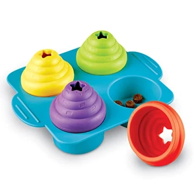 Image of Brightkins Cupcake Party! Treat Puzzle for Pets, Interactive Dog Toys, Dispenser, Slow Feeding Game, 3 Skill Levels, 5 Pieces