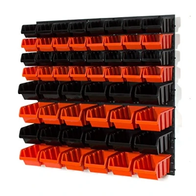 Image of Set of 32 orange/noir S and 24 black/orange M size IN Box storage bins louvre