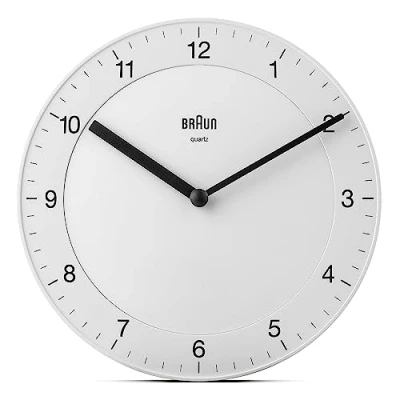 Image of Braun Classic Analogue Wall Clock with Quiet Quartz Movement, Easy To Read, 20cm Diameter in White, model BC06W.