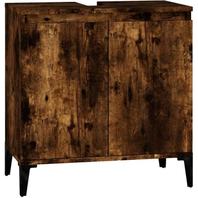 Image of vidaXL Sink Cabinet Smoked Oak Bathroom Vanity Unit with Large Storage Compartment Moisture Resistant Engineered Wood Scandinavian Style 58x33x60 cm