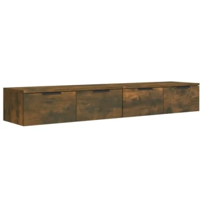 Image of vidaXL Wall Cabinets 2 pcs in Smoked Oak Engineered Wood Modern Design Easy Assembly Ample Storage with Drawers Quality Material Ideal for Living Room