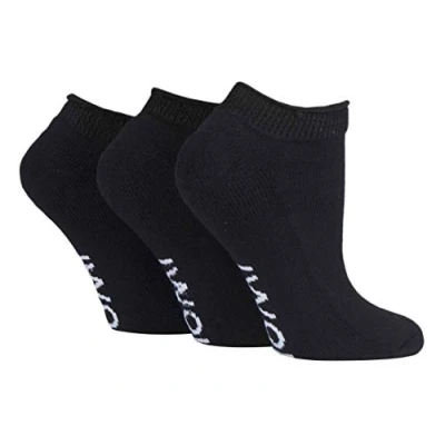 Image of IOMI 3 Pairs Extra Wide Cushioned Cotton Rich Trainer Diabetic Socks for Swollen Feet and Ankles (12 14 UK, Black (Trainer))