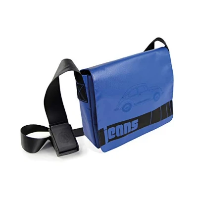 Image of BRISA VW Collection Volkswagen Large Denim Shoulder Messenger Cross body Bag with Beetle Bug Design made of Truck Tarpaulin (Denim Beetle/Blue)