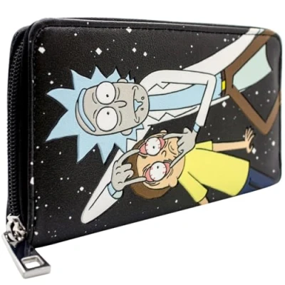 Image of Animation Science in Space Eyes Wide Open Morty! Purse Clutch Coin Pocket &amp; Card Holder, Black