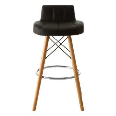 Image of Premier Housewares Bar Stool, Counter Height Stools For Kitchen, Wood &amp; Leather, w48 x d45 h88cm Black