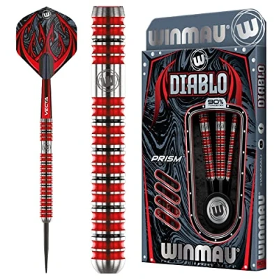 Image of WINMAU Diablo 23 Gram Professional Steeltip Tungsten Darts Set with Flights and Stems (Shafts)