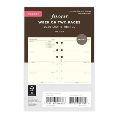 Image of Filofax Pocket week on two pages cotton cream English 2026 diary 26 68224